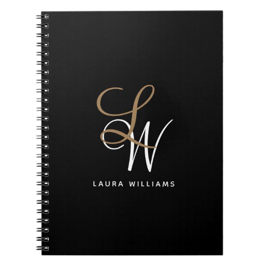 Elegant Monogram Black Gold Script Notitieboek (Voorkant)
