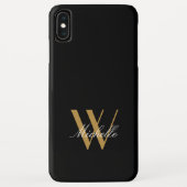 Elegant Monogram Black Gold Simple Name Script Case-Mate iPhone Case (Achterkant)