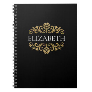 Elegant Monogram Black Gold Spiral Photo Notitiebo Notitieboek