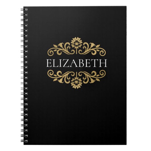 Elegant Monogram Black Gold Spiral Photo Notitiebo Notitieboek (Voorkant)