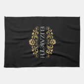 Elegant Monogram Black Gold Theedoek (Horizontaal)