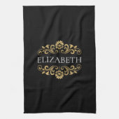 Elegant Monogram Black Gold Theedoek (Verticaal)