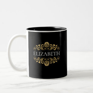 Elegant Monogram Black Gold Tweekleurige Koffiemok