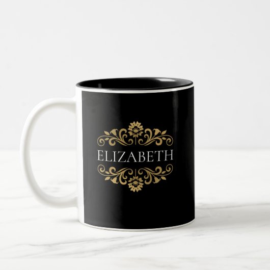 Elegant Monogram Black Gold Tweekleurige Koffiemok (Links)