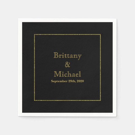 Elegant Monogram Black Gold Wedding Napkins Servet (Voorkant)