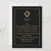 Elegant Monogram Black Gold Wedding Vow Card Kaart (Voorkant)