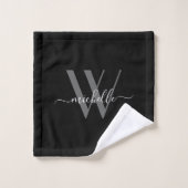 Elegant Monogram Black Grey Name Script Bad Handdoek (Wasdoekje)
