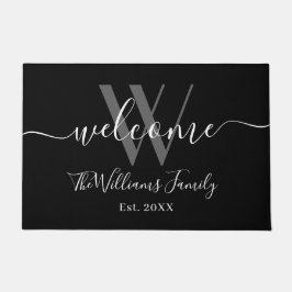 Elegant Monogram Black Grey Name Script Weddenscha Deurmat