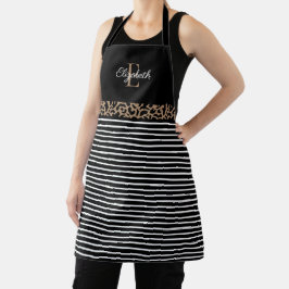 Elegant Monogram black Leopard Animal Print Apron Schort