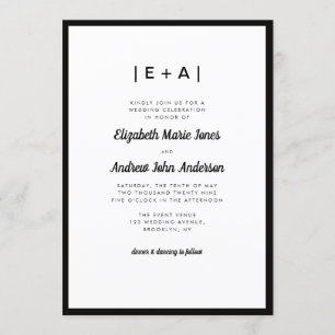 Elegant Monogram Black Modern Bold Wedding Kaart