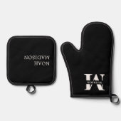 Elegant Monogram Black Ovenwant & Pannenlap Set (Voorkant)
