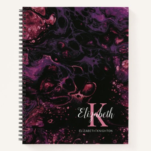 Elegant Monogram Black Paars Script Notitieboek (Voorkant)