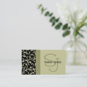 Elegant Monogram Black Sage Damask Visitekaartje (Staand voorkant)