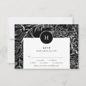 Elegant Monogram Black Tuxedo Wreath Wedding RSVP Kaartje (Voorkant)