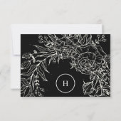 Elegant Monogram Black Tuxedo Wreath Wedding RSVP Kaartje (Achterkant)