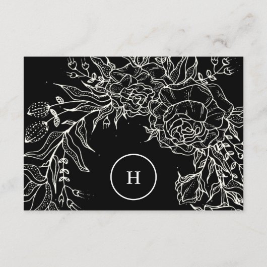 Elegant Monogram Black Tuxedo Wreath Wedding RSVP Kaartje (Achterkant)