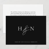 Elegant Monogram Black Wedding Bedankkaart (Voorkant / Achterkant)