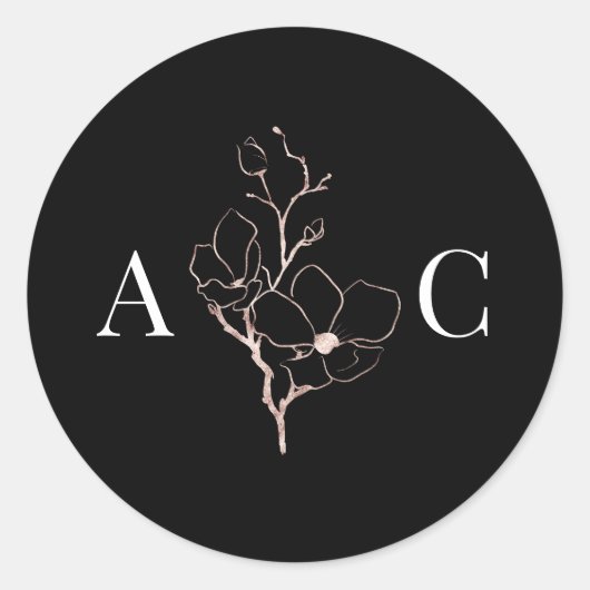 Elegant Monogram Black Wedding Envelope Seals Ronde Sticker (Voorkant)