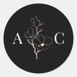 Elegant Monogram Black Wedding Envelope Seals Ronde Sticker