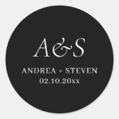Elegant Monogram Black Wedding Ronde Sticker (Voorkant)