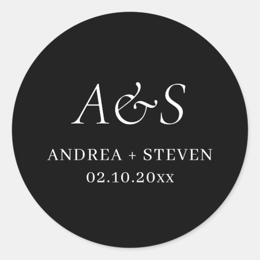 Elegant Monogram Black Wedding Ronde Sticker (Voorkant)