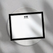 Elegant Monogram Black White Border Minimalist Notitiekaartje
