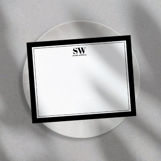 Elegant Monogram Black White Border Minimalist Notitiekaartje