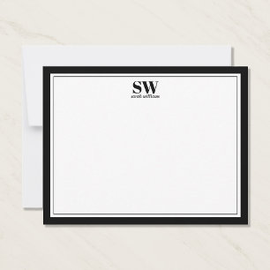 Elegant Monogram Black White Border Minimalist Notitiekaartje