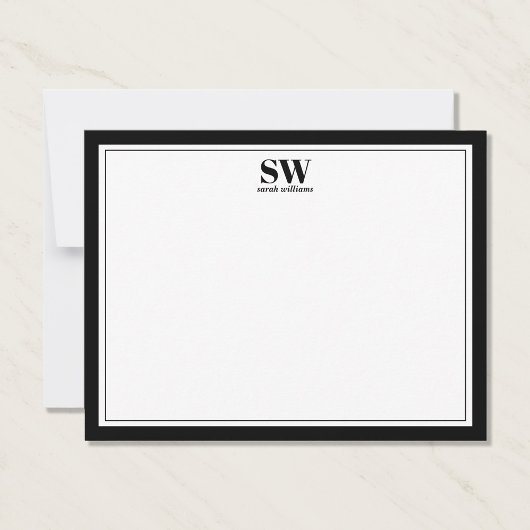 Elegant Monogram Black White Border Minimalist Notitiekaartje