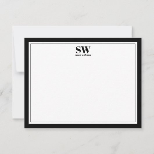 Elegant Monogram Black White Border Minimalist Notitiekaartje (Voorkant)