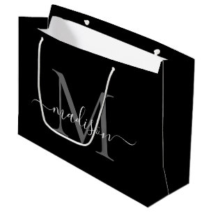 Elegant Monogram Black White Elegant Script Name Groot Cadeauzakje
