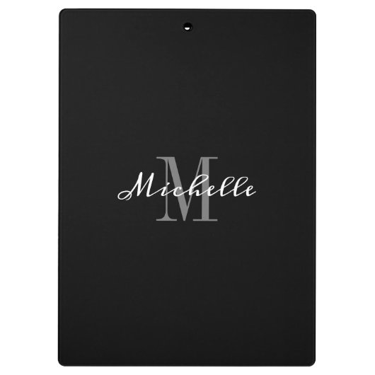Elegant Monogram Black White, gepersonaliseerd Klembord (Achterkant)