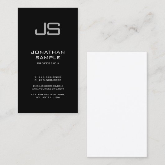 Elegant Monogram Black White Minimalist Plain Visitekaartje (Voorkant / Achterkant)