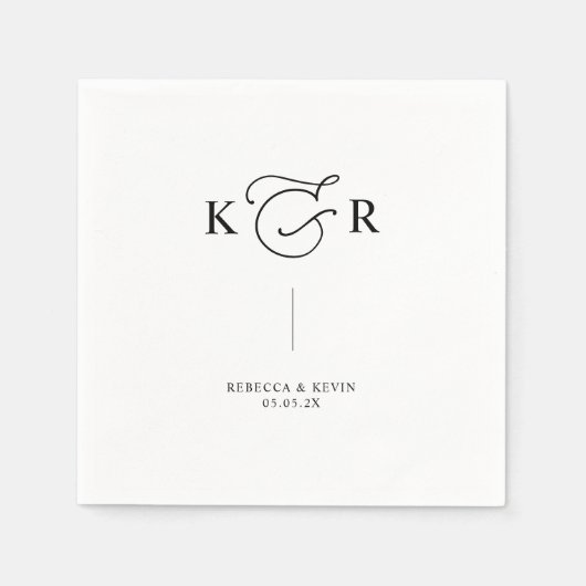 Elegant Monogram Black White Persoonlijk huwelijk Servet (Voorkant)