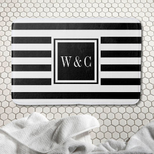 Elegant Monogram Black White Stripe Badmat