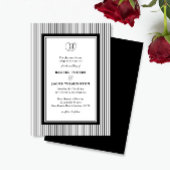 Elegant Monogram Black & White Striped Wedding Kaart