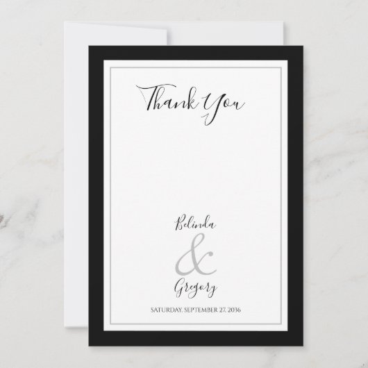 Elegant Monogram Black & White Wedding Bedankkaart (Voorkant)