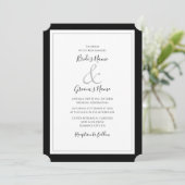Elegant Monogram Black & White Wedding Invitation Kaart (Staand voorkant)