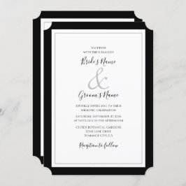 Elegant Monogram Black & White Wedding Invitation Kaart