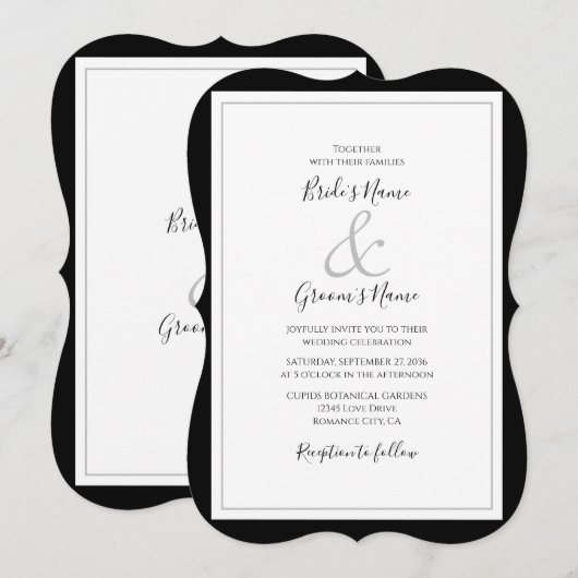 Elegant Monogram Black & White Wedding Kaart (Voorkant / Achterkant)
