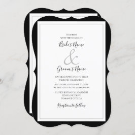 Elegant Monogram Black & White Wedding Kaart