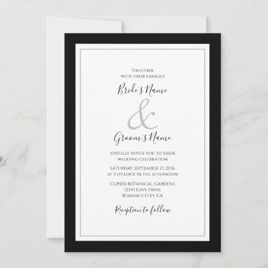 Elegant Monogram Black & White Wedding Kaart (Voorkant)
