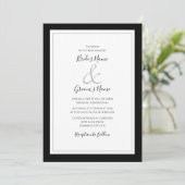 Elegant Monogram Black & White Wedding Kaart (Staand voorkant)