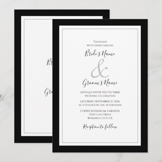 Elegant Monogram Black & White Wedding Kaart (Voorkant / Achterkant)