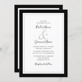 Elegant Monogram Black & White Wedding Kaart