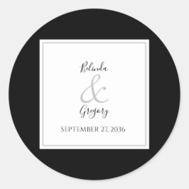 Elegant Monogram Black & White Wedding Ronde Sticker