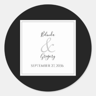 Elegant Monogram Black & White Wedding Ronde Sticker