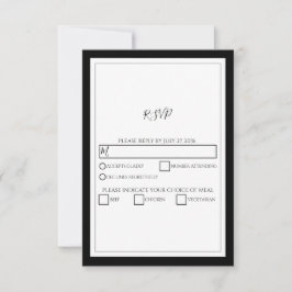 Elegant Monogram Black & White Wedding RSVP Kaartje