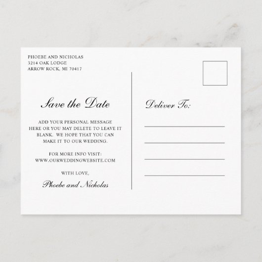 Elegant Monogram Black White Wedding Save the Date Aankondigingskaart (Achterkant)