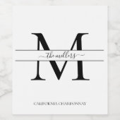 Elegant Monogram Black White Wedding Script Wijn Etiket (Enkel label)